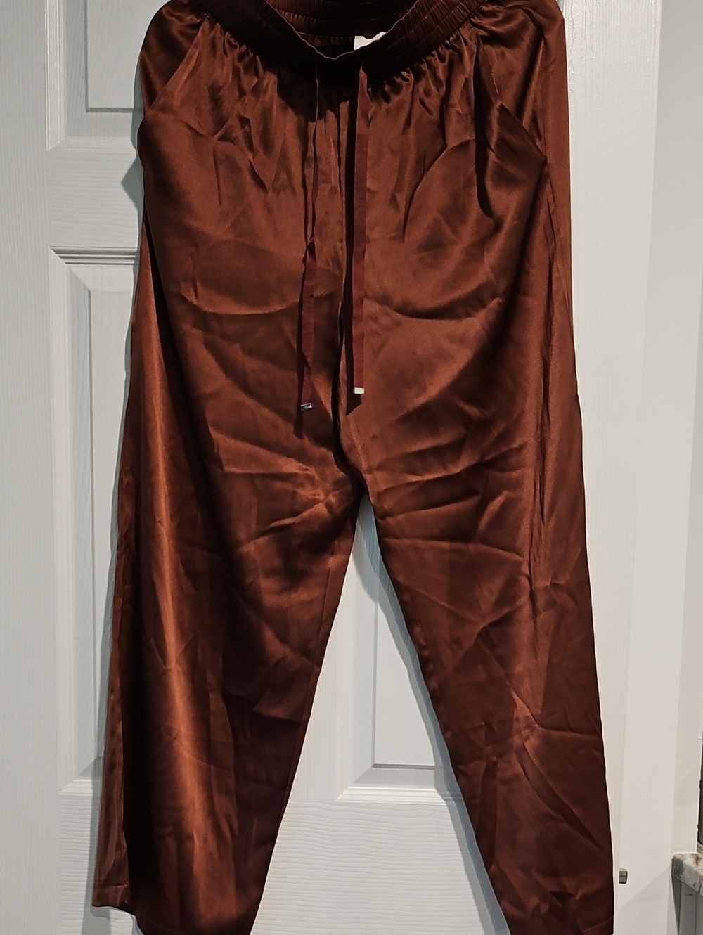 Women's Satin Drawstring Pants - Brown